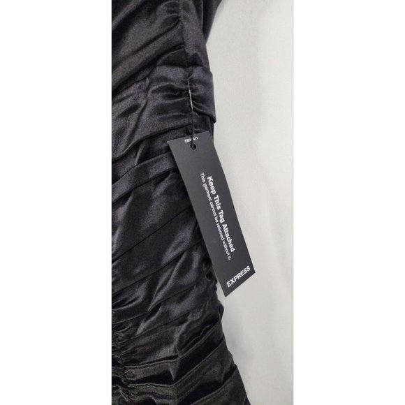 Express Dress Womens 4 Black Draped Strapless Silk Mini Dress - Picture 13 of 15
